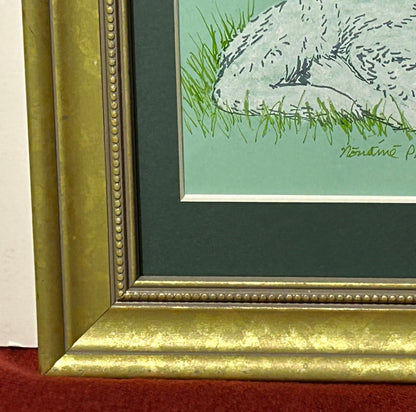 Lamb Lying in the Grass, ORIGINAL, Framed