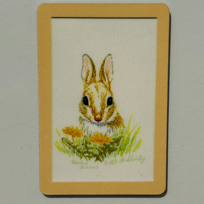 Bunny Rabbit with Golden Dandelion Blossoms, 2"x3" MAGNET