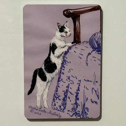 Cat at the Crochet Chair, 2"x3" MAGNET