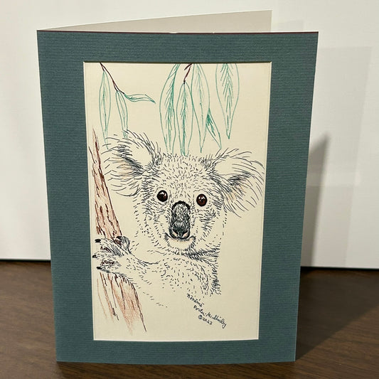 Koala in Eucalyptus Tree, 5x7 NOTECARD with Envelope