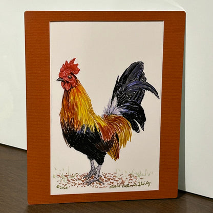 Rooster (with brick-orange border), 8x10 Aluminum