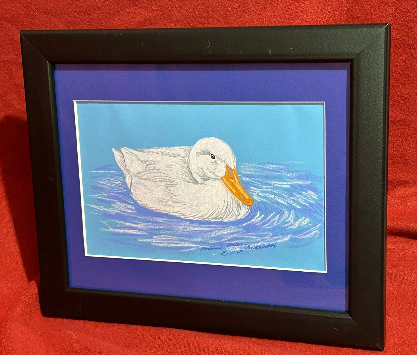 White Duck on Blue, ORIGINAL, Framed